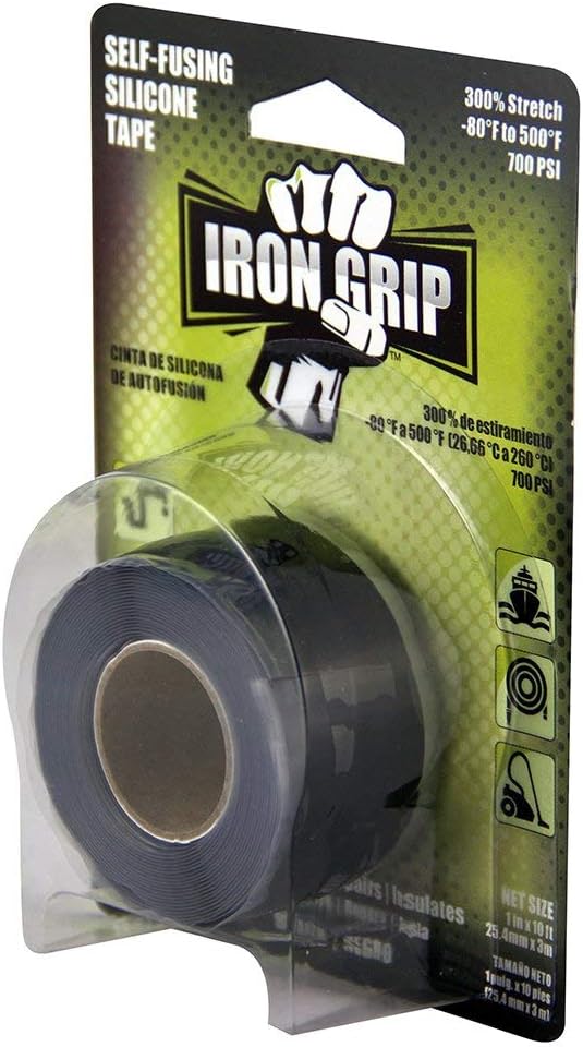 IPG Iron Grip Self-Fusing Silicone Tape, 1" x 10 ft, Black (Single Roll)