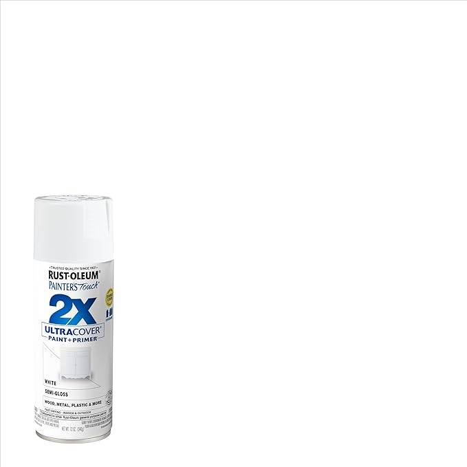 Rust-Oleum 334098-2PK Painter's Touch 2X Ultra Cover Spray Paint, 12 oz, Semi-Gloss White, 2 Pack