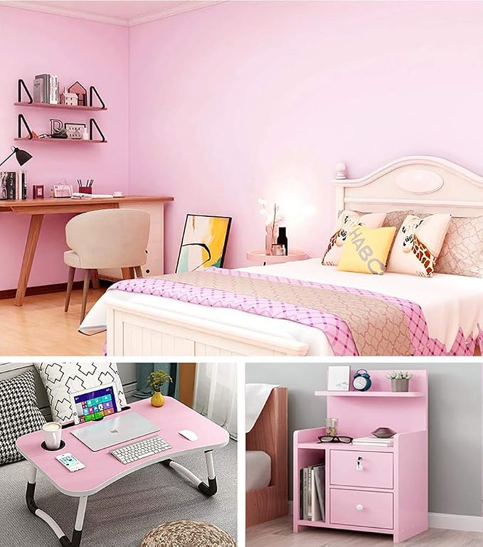 197"x17.7" Pink Wallpaper Solid Color Peel and Stick Wallpaper Pink Contact Paper Self-Adhesive Removable Wall Paper for Wall Covering Cabinet Countertop Vinyl Roll