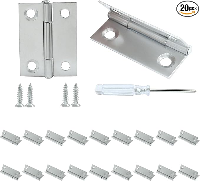 20 Pack Butt Hinges, 1.5 Inch Stainless Steel Small Hinges with Mounting Screws for Wooden Box, Jewelry Box, Craft DIY, Furniture