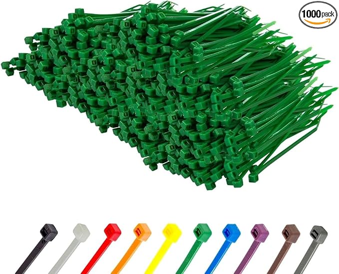 GTSE 6 Inch Green Zip Ties, 1,000 Bulk Pack, 40lb Strength, UV Resistant Strong Nylon Cable Ties, Self-Locking 6" Tie Wraps
