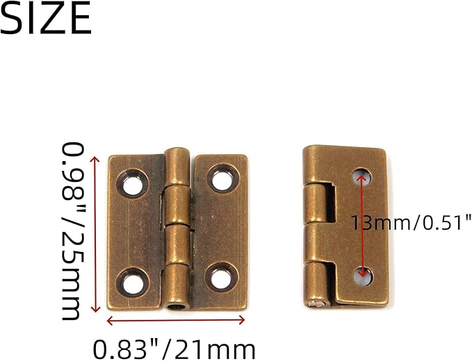 Mcredy Brass Hinges,1 Inch Jewelry Box Hinge Brown Small Hinge for Wooden Box,Butt Hinges with Mounting Screws,Pack of 6