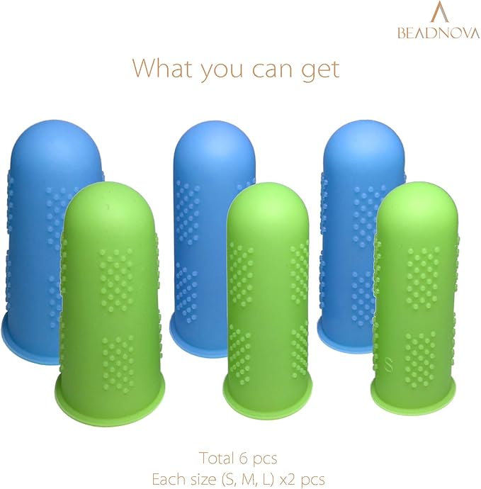 BEADNOVA Finger Protector Silicon Finger Gloves Cot for Electronic Repair Painting Jewelry Cleaning Crafting Industrial Apply (Pack of 6-3 Size, Blue & Green Color)