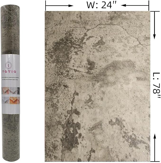 TOTIO Wide Grey Concrete Wallpaper Peel Stick 24x78inch Matte Thicken Waterproof Adhesive Gray Cement Textured Contact Paper Vinyl Wall Paper Rolls for Store Rental House Industrial Style Earthy Grey