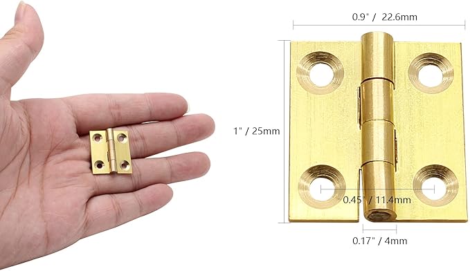 8Pcs 1 Inch Brass Butt Hinges, Gold Jewelry Box Hinges Small Cabinet Hinges Square Door Hinge Folding Craft Hinge Heavy Duty for Furniture Cupboard Drawer