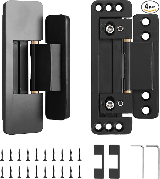 HBL' 4 Pack Hidden Door Hinges, Ultra-Thin Adjustable Concealed Hinges for Secret Doors, Pantries & Closets, Heavy Duty Invisible Design
