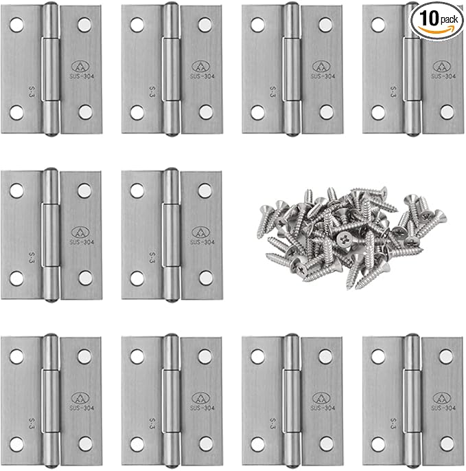 10pcs 304 Stainless Steel 1.5-inch Folding Butt Hinges Home Furniture Hardware Door Hinge Small Hinges for Wooden Boxes Lid Jewelry Box Crafts (38mm x 30.5mm x 1mm)