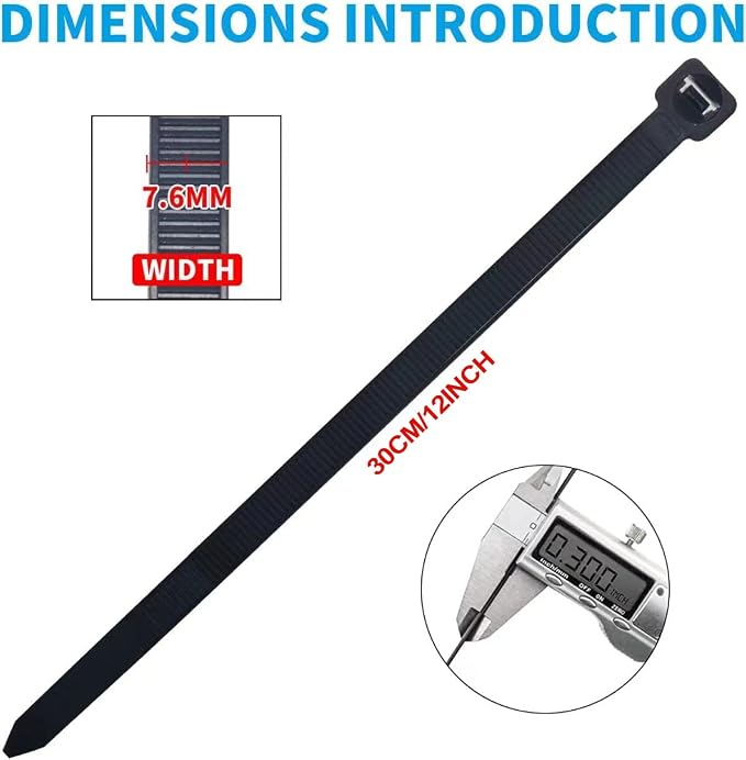 Black Zip Ties 12 Inch Heavy Duty 120 lb Tensile Strength, 0.3" Thick Nylon 66 Cable Ties, UV Resistant Self Locking Wire Ties for Outdoor Use, Bulk 1000 Pack ﻿