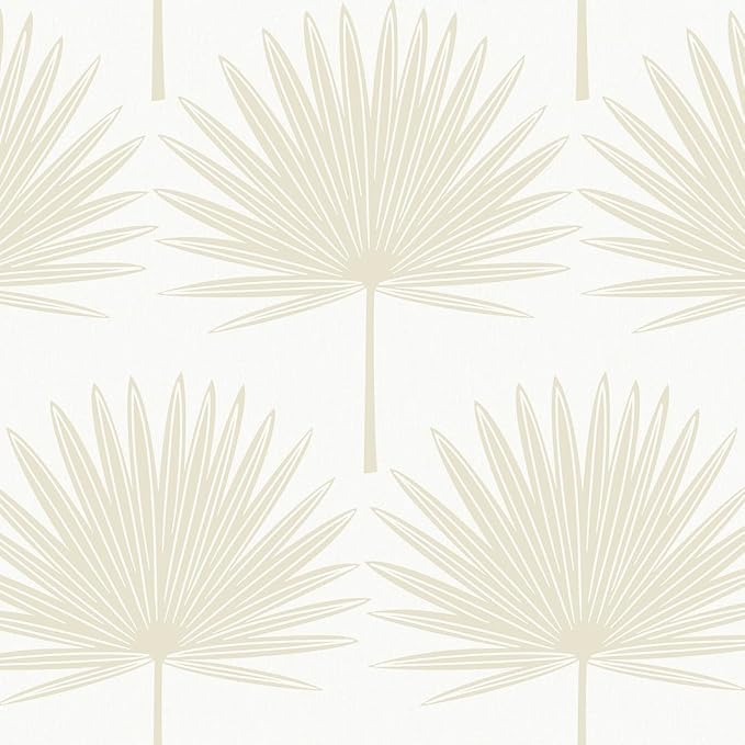 Tempaper Sandstone & Off-White Stamped Palm Removable Peel and Stick Boho Wallpaper, 20.5 in X 16.5 ft, Made in The USA