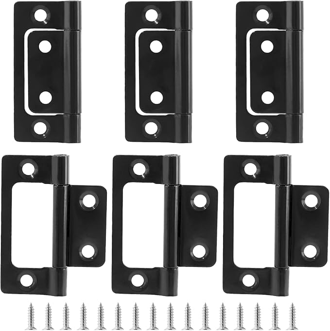 Biaungdo 6 Pcs Non-Mortise Door Hinges, 2 inch x 1 inch Bifold Butt Cabinet Hinges Vintage Furniture Hardware Antique Door Hinge with Screws for Door, Windows, Cabinet, Cupboard(Black)