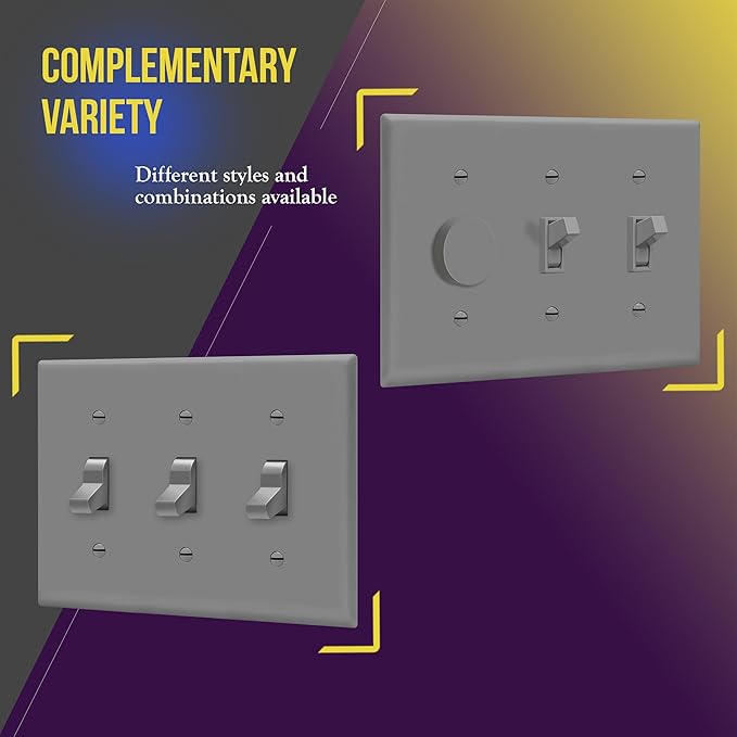 ENERLITES Triple Light Switch Wall Plate, Toggle Switch Plate, 3-Gang Gloss Finish, Mid-Size 4.88" x 6.77", Unbreakable Polycarbonate Thermoplastic, UL Listed, 8813M-GY, Gray