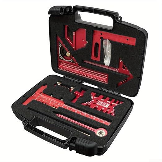 Aluminium Woodwork Measuring and Scribing Tool Set - 9 Piece Precision Kit for Carpentry and DIY Projects with Storage Box(10 Pieces.)