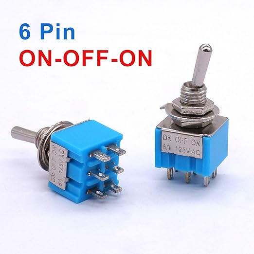 Taiss 10pcs DPDT Mini Toggle Switch - 6-Pin 3 Position ON/Off/ON - 6A 125V MTS-203
