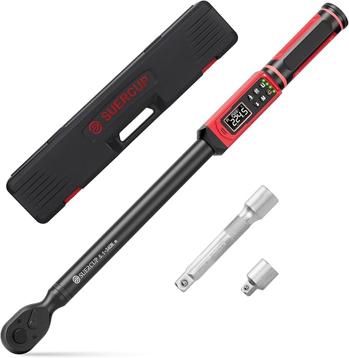 1/2-Inch Drive Digital Torque Wrench, 3.8-250.8Ft.Lb, for Lug Nuts | Electronic Torque Wrench, 5.1-340Nm, ±1% Accuracy, Vibration/Buzzer/LED, 9 Presets & 5 Units, for Suspension & Truck Repair