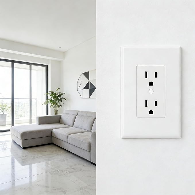 ZEFTV 6 Pack Duplex Outlet Covers Wall Plates 1-Gang Switch Outlet Electrical Cover Plate Unbreakable Thermoplastic Faceplate for Light Receptacle Outlet Switch, White