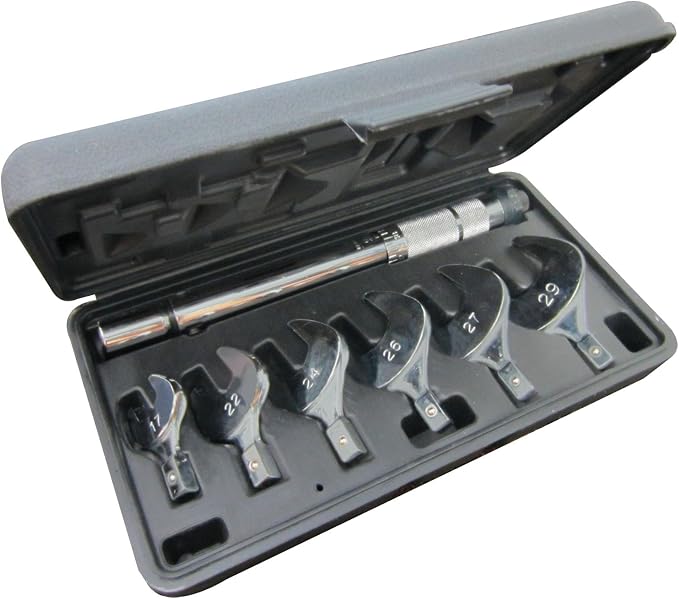 Mastercool 70078 Torque Wrench Kit, 10–75 Nm, R410A Flare Nut Tool, 6 Metric Heads (17, 22, 24, 26, 27, 29 mm) with Blow-Molded Case | Precision HVAC Torque Wrench | U.S.-Based Support