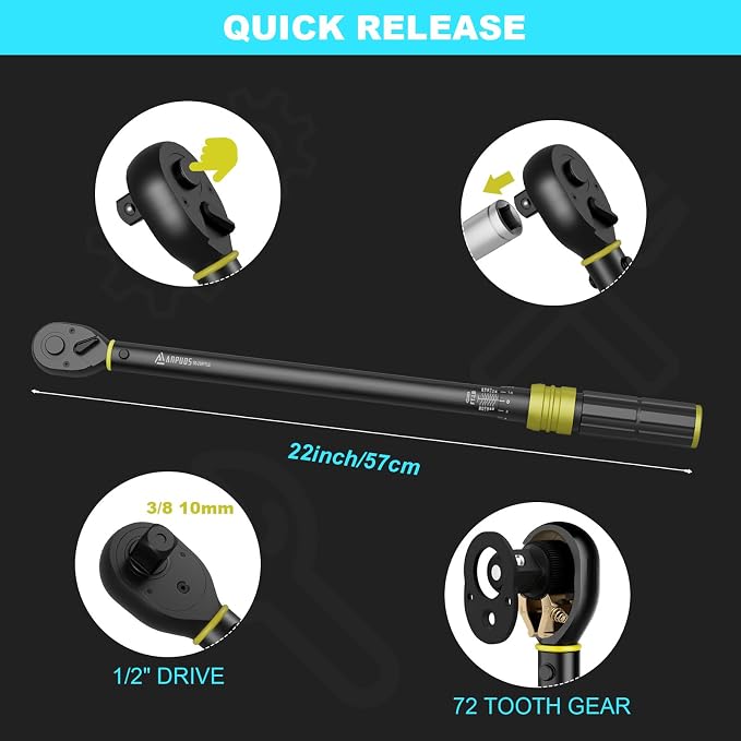 1/2-Inch Drive Click Torque Wrench, 30-250 Ft-Lb / 40.7-339 Nm | ±3% Accuracy, Heavy Duty, 72-Tooth Dual Direction Reversible Ratchet, Dual Scale, for Car, Truck, SUV, RV, Tractor & Towing