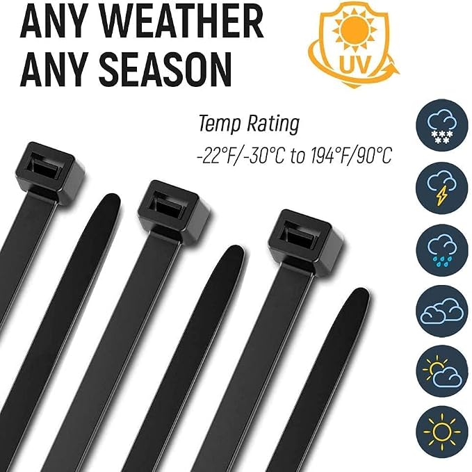 ALBO Zip Ties Black 24 Inch 100 Pack 200 lb, Long Plastic Cable Ties Thick 0,35 Inch Tie Wraps Heavy Duty UV Resistant Nylon Wire Ties for Indoor and Outdoor
