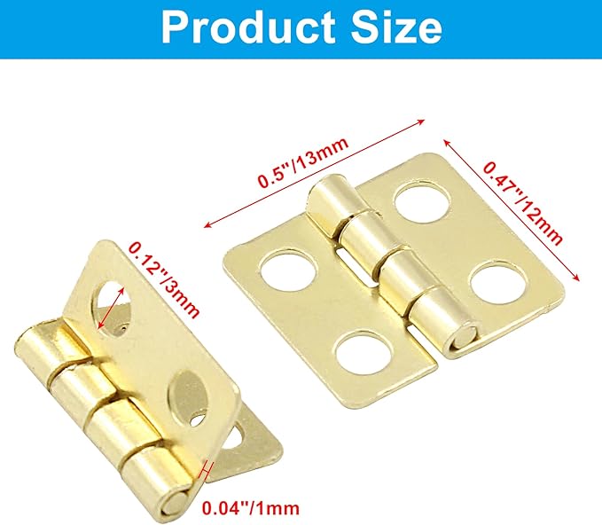24Pcs Small Antique Gold Hinges 13x12mm - Mini Butt Hinges for Doll House, DIY, Mini Cabinet, Jewelry Wooden Box