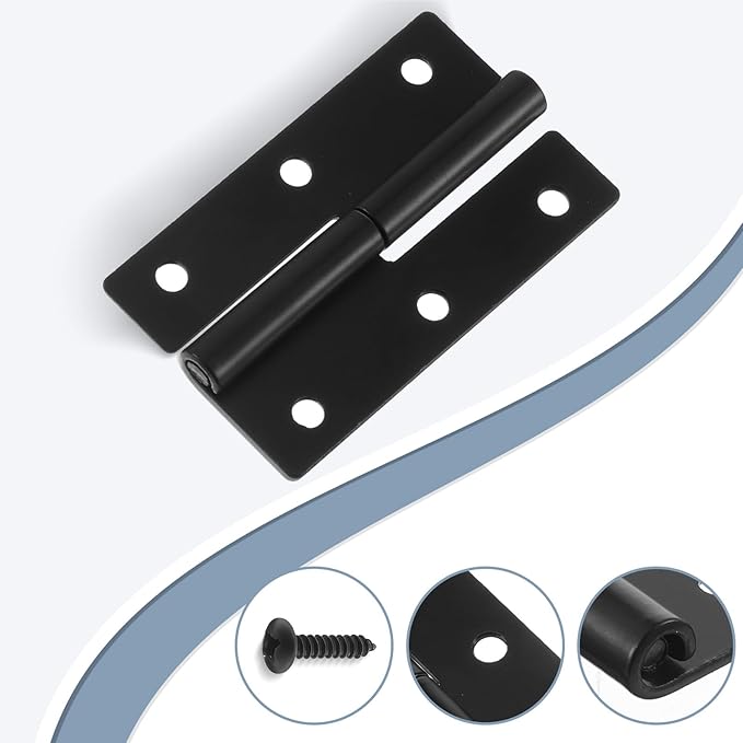 2 Pcs Lift Off Hinge Cabinet Door Hinges Black Butt Hinge 2.4 Inch Right Handed Slip Joint Flag Hinges for Cabinet Doors