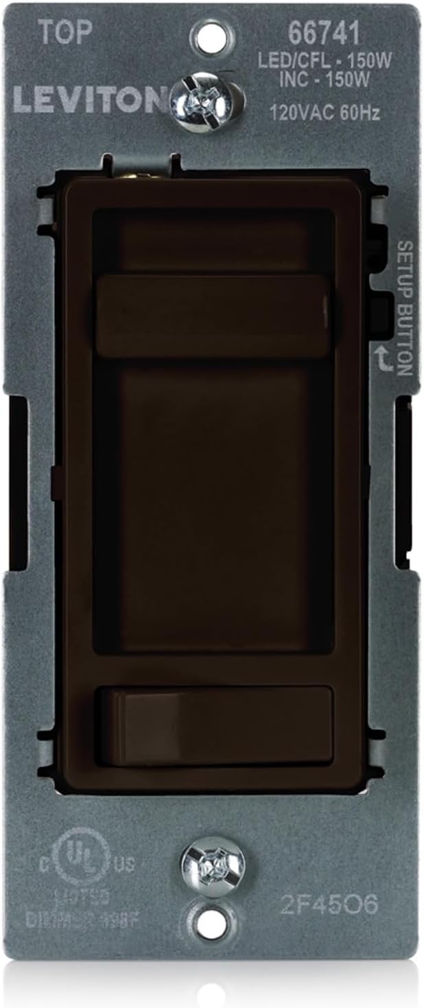 Leviton SureSlide LED Advanced Dimmer Switch for 150W Dimmable LED, Halogen and Incandescent Bulbs and Fixtures, 66741-B, Brown
