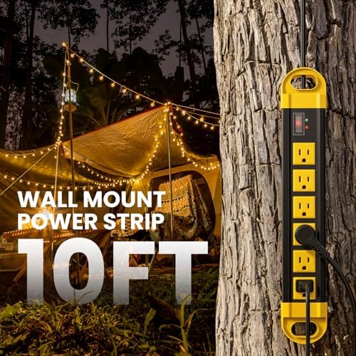 HHSOET GFCI Outdoor Power Strip Weatherproof IPX6 Waterproof, Yellow 10FT