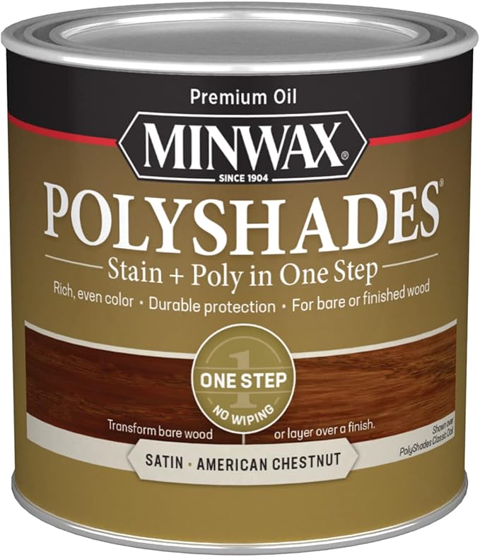 Minwax PolyShades Wood Stain + Polyurethane Finish – ½ Pint, American Chestnut, Satin