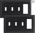 2-Pack Combo Triple Toggle/Decorator Outlet Cover Plate, Black Decorative Switch Plates and Outlet Covers, Durable Natural Bamboo Fiber Wall Plates for Electrical Outlet, Receptacle, GFCI Outlet