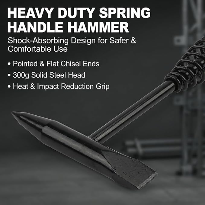 Welding Chipping Hammer and Wire Brush Set, 10.5" Welding Hammer with Spring Handle and 7.87" Steel Bristle Brush, Welding-Tools for Slag, Spatter, Residue Removal(COLOR:Black)