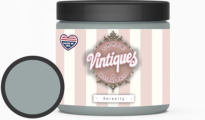 Vintiques Chalk & Mineral Paint, Serenity, 8oz - Matte Finish- Easy Application for DIY Projects - Furniture, Wood, Metal, Home Decor and More - includes color card