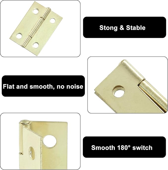 Murtenze 24 Pack 1.5 Inch Door Hinge Cabinet Hinge, Gold Butt Hinges Ball Bearing Window Outdoor Hinges with Mounting Screws