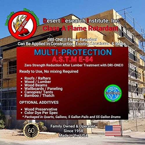 Fire Retardant Spray (Class A for Wood, Thatch and More) Eco-Safe, Non Toxic, ASTM E84, 1 Gallon Jug DRI-ONE