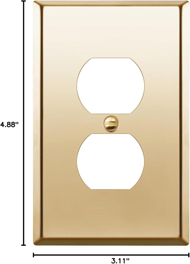 ENERLITES Duplex Receptacle Metal Wall Plate, Stainless Steel Outlet Cover, Corrosion Resistant, Mid-Size 1-Gang 4.88" x 3.11", Stainless Steel 201, 7721M-PB, Polished Brass