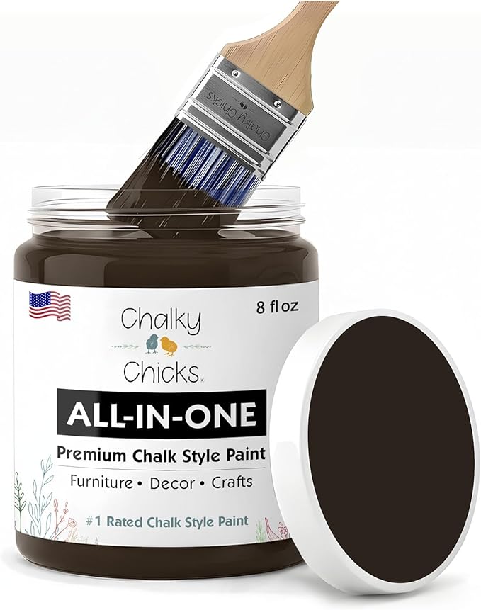 Chalky Chicks 8 Fl Oz Matte Lava Cake (Dark Brown) Chalk Paint for Furniture Without Sanding - No Prep Furniture Paint No Sanding All in One for Crafts, Wood,Walls, Cabinet, Metal, Dresser, Farmhouse