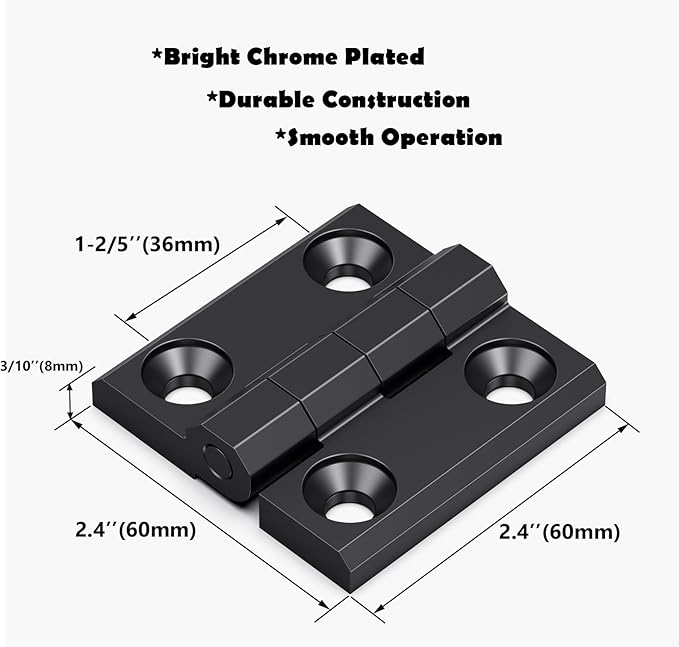 SYINE Heavy-Duty Butt Hinge Zinc Alloy Door Hinge Closet Hinge for Closet Cabinet Door,Set of 2,Black,2.4'' x 2.4''