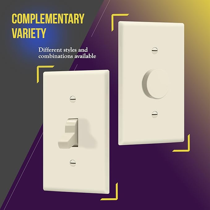 ENERLITES Toggle Light Switch Wall Plate, Standard Size 1-Gang 4.50" x 2.76", Unbreakable Polycarbonate Thermoplastic, UL Listed, 8811-LA-10PCS, Light Almond, 10 pack