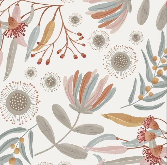 Hopepak Vintage Wallpaper Peel and Stick Floral Wallpaper Boho Floral Contact Paper Removable Self Adhesive for Living Room Bedroom Bathroom Cabinets Wall Decor Vinyl 17.3" x 78.7"