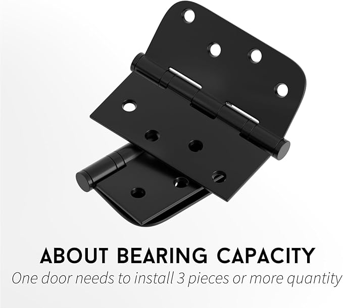 goldenwarm 3 Pack 4'' Matte Black Door Hinges – Ball Bearing 304 Stainless Steel Hinges for Exterior Doors, Square & Round Corners