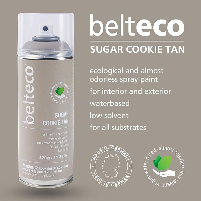 Sugar Cookie Tan Spray Paint | Water based & Odorless | Eco-Friendly & Vegan | Weather & UV-Resistant | For all Substrates | Fast Drying with High Coverage | For Indoor/Outdoor Use