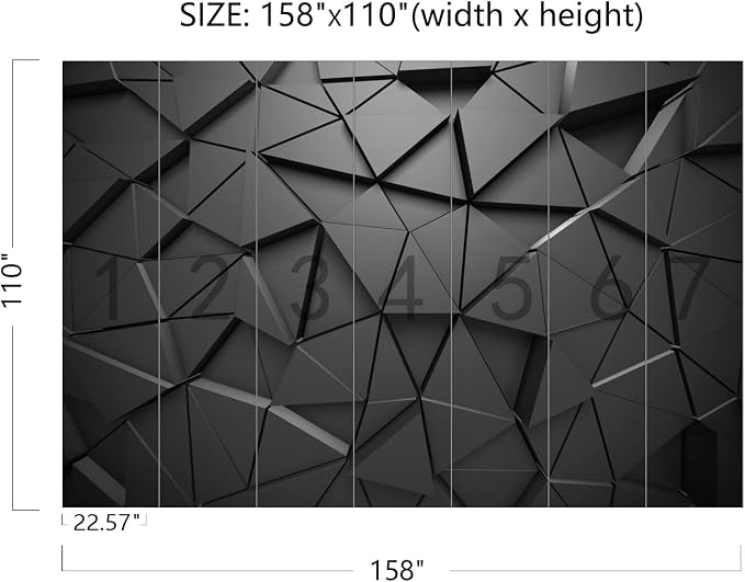 Cliouar-Black Geometric Figures 3D Wallpaper Mural 158" x 110"(Not Peel and Stick)