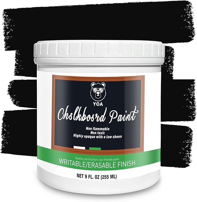 YOA Chalkboard paint, Black Matte, Acrylic Material, Non-toxic, 255g/9oz Cover 35 sp.ft, Suitable for Wood, Metal, Glass, Wall, Gypsum Board, Signs, Frames or any Surface, Interior/Exterior