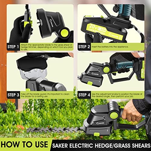 Saker 20V Cordless Hedge Trimmer,2 in 1 Bush Trimmer with 2 Battery