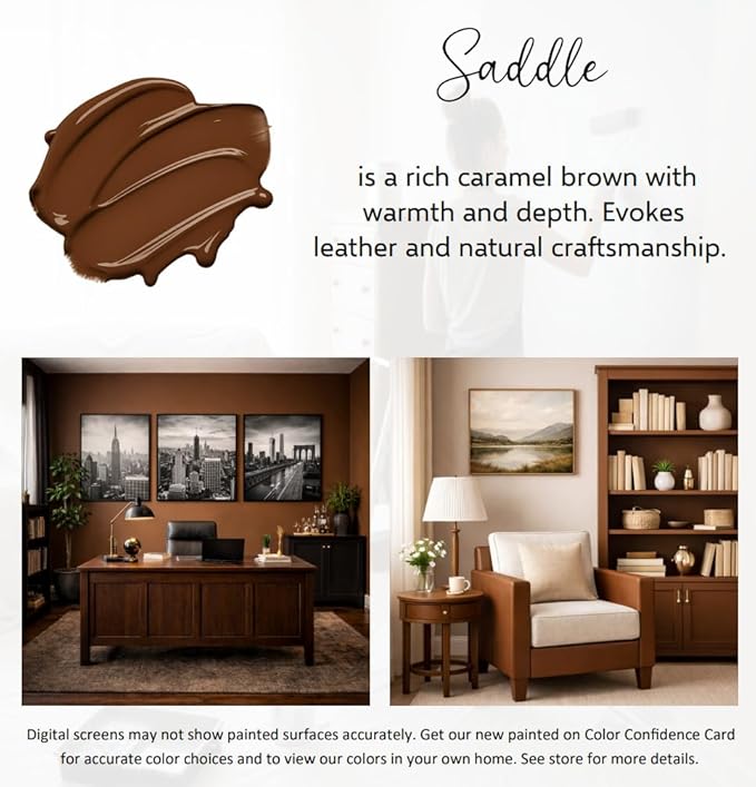 ALL-IN-ONE Paint by Heirloom Traditions, Saddle (Caramel Brown), Gallon - Durable cabinet and furniture paint. Built in primer and top coat, no sanding needed. Includes our 30 featured color card.