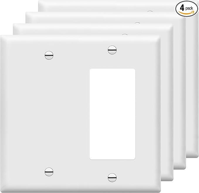 ENERLITES Combination Blank Device/Decorator Switch Wall Plate, Size 2-Gang 4.50" x 4.57", Polycarbonate Thermoplastic, 880131-W, White, 4 Pack