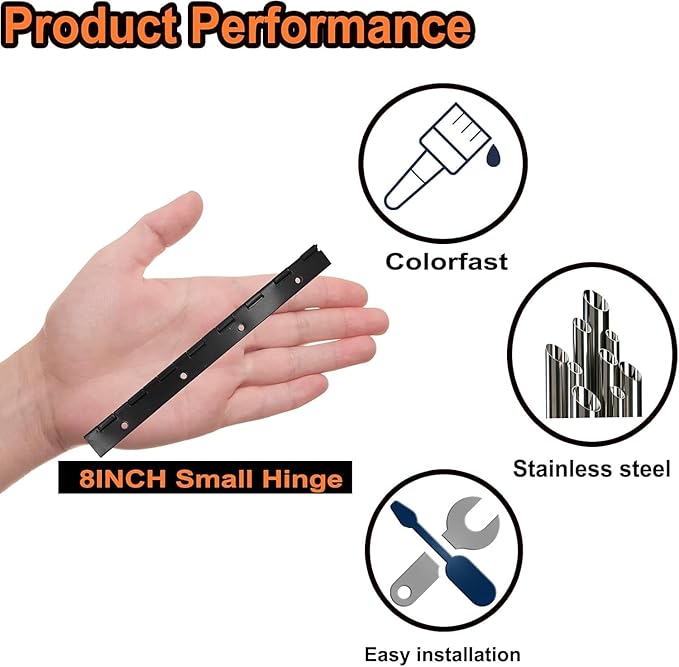 4Pcs 8 Inch Continuous & Piano Hinges, Black Stainless Steel 304 Continuous Folding Hinges for Doors, Cabinets, Window