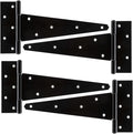 HILLMASTER 12 Inch T-Strap Heavy Duty Shed Door Hinges Gate Strap Hinges Black Tee Hinge Wrought Hardware for Wooden Fences,Yard,Barn Door,Rustproof (4 Pack)