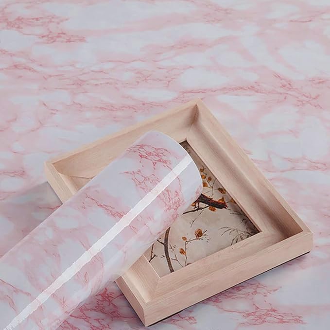 practicalWs 23.6in ×118in White Pink Marble Wallpaper Peel and Stick Countertops Self-Adhesive Vinyl Waterproof Wallpaper Great As Cabinets Drawer Shelf Wall Crafts Wall Paper Decorations