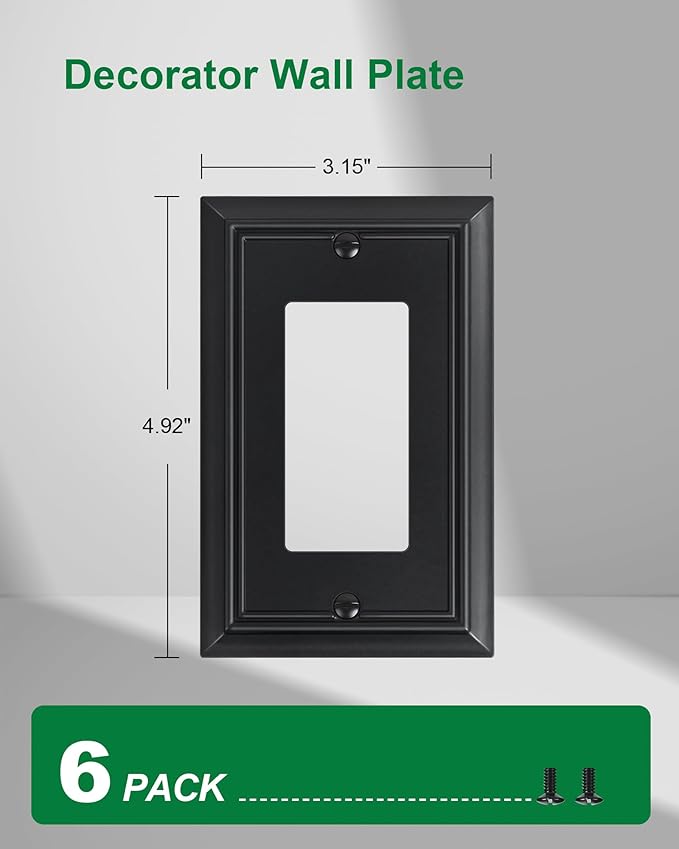 6-Pack Decorator Wall Plate Cover, Black Decorative Switch Plates and Outlet Covers, Durable Natural Bamboo Fiber Wall Plates for Electrical Outlets, Receptacle, GFCI Outlet, Dimmer Switch