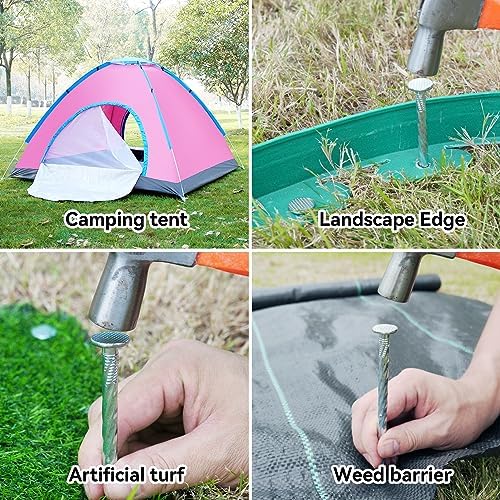 12 Inch Galvanized Landscape Stakes - 50pcs Spiral Metal Round Anchoring Spikes, 0.7 Inch Extra Large Top, for Securing Paver Edging, Weed Barrier, Camping Tent