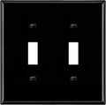 ENERLITES Double Toggle Light Switch Metal Cover Plate, Wall Plate, Corrosion Resistant, Standard Size 2-Gang 4.50" x 4.57", Powder Coated Stamped Steel, 7712-BG, Black Gloss (Pack of 1)